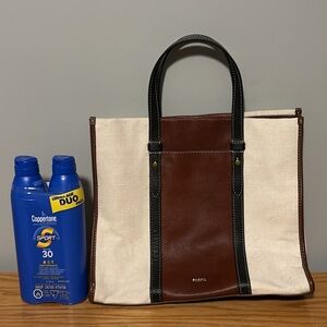 Fossil Brown and Cream Tote Bag